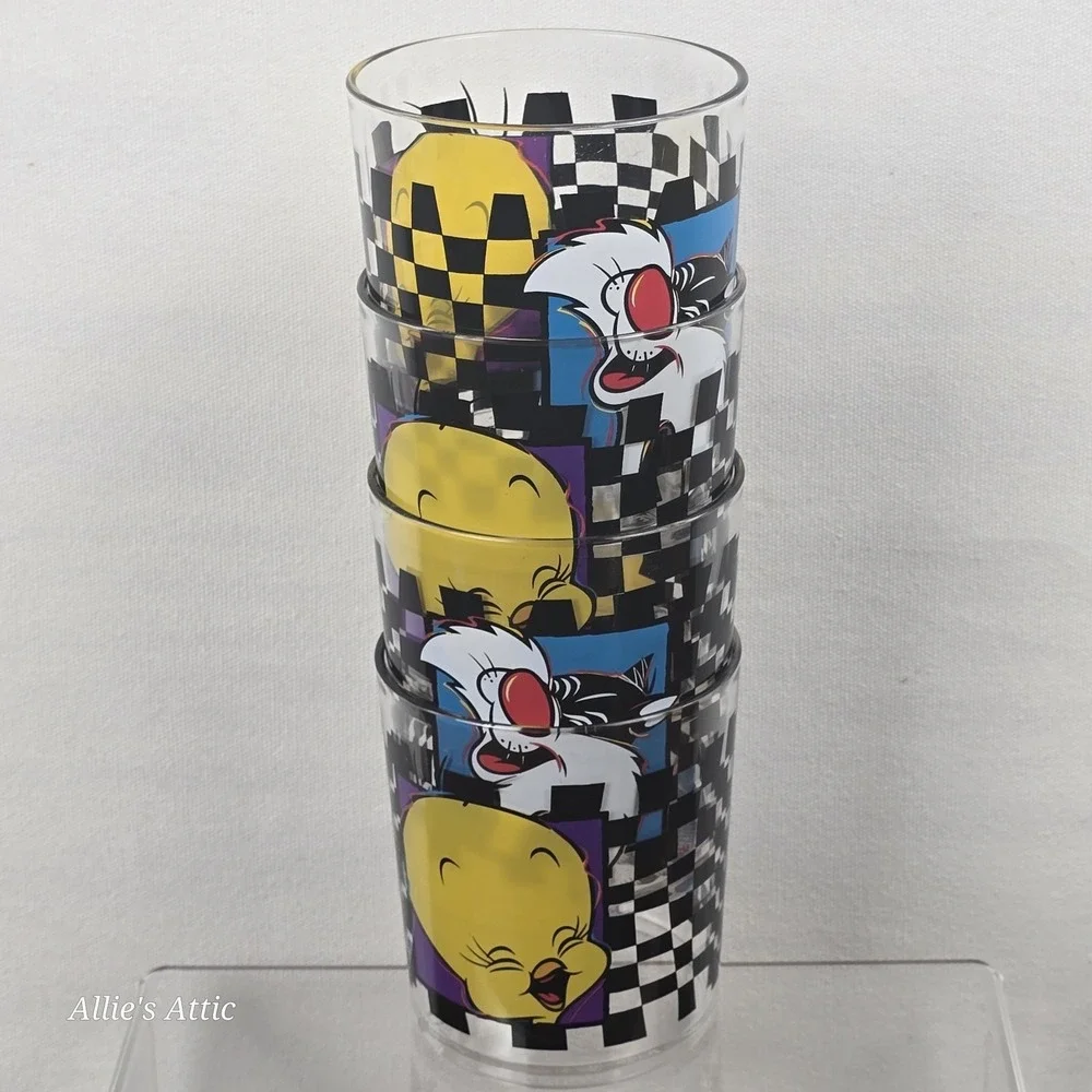 90s Looney Tunes Plastic Cups Kids Sylvester Tweety Vintage ZAK Designs Stacking